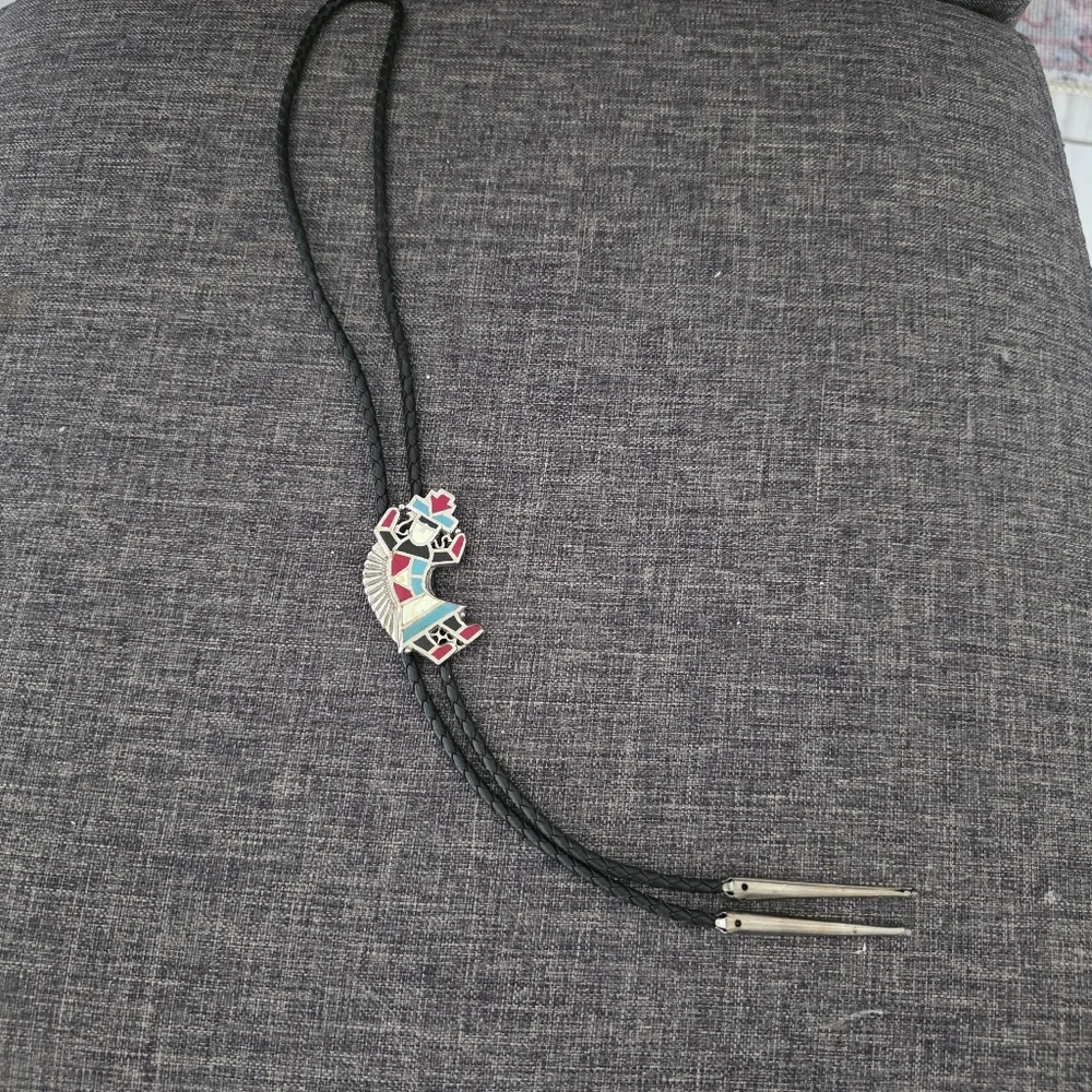 Southwest-Inspired Bolo Tie with Colorful Kokopelli Accent